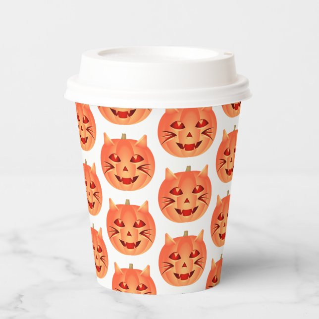 Vasos De Papel Calabaza para gatos de Halloween (Anverso)