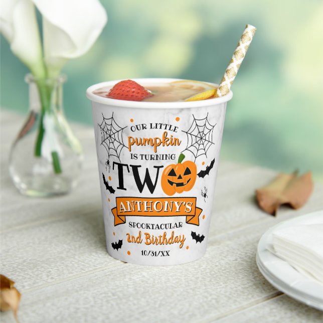 Vasos De Papel Calabaza pequeña cumple dos años de Halloween (in situ)