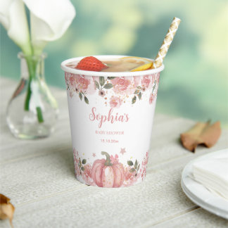 Vasos De Papel Calabaza rosa Chica floral Baby Shower taza de pap
