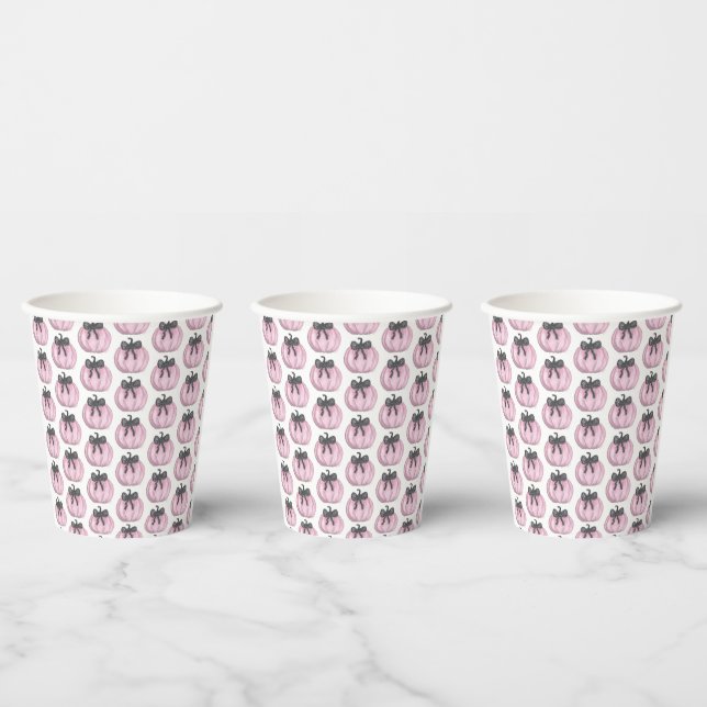 Vasos De Papel Calabaza rosa con arco negro (Multi)