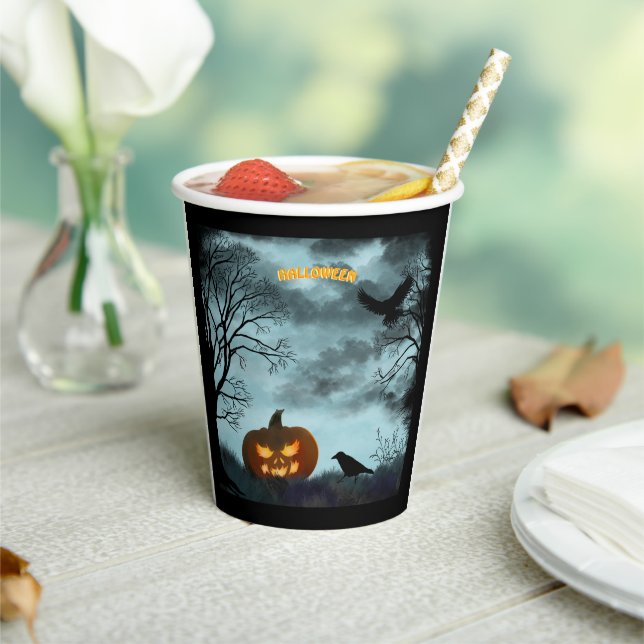 Vasos De Papel Calabaza y calabaza de Halloween (in situ)