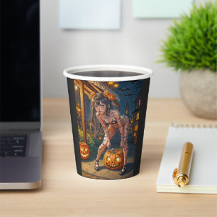 Vasos De Papel Calabaza y chica murciélago monstruosas de Hallowe