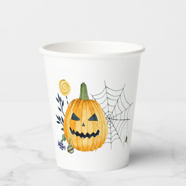 Vasos De Papel Calabaza y telaraña (Anverso)