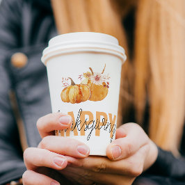 Vasos De Papel Calabazas acuarelas y Naranja Feliz Día de Acción 