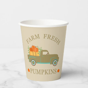 Vasos De Papel calabazas acuáticas frescas de granja otoño