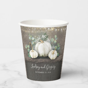 Vasos De Papel Calabazas blancas y otoño rústico de arpillera cam