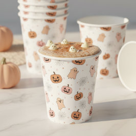 Vasos De Papel Calabazas de Halloween con fantasmas con patrón ID