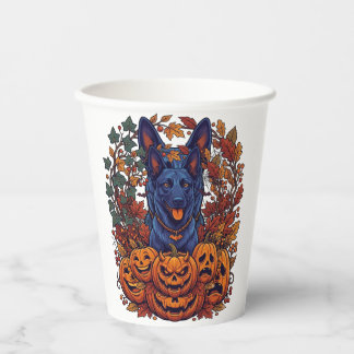 Vasos De Papel Calabazas de Halloween Pitbull Azul Hojas de Otoño