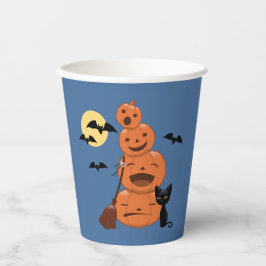 Vasos De Papel Calabazas de Halloween y azul gato negro