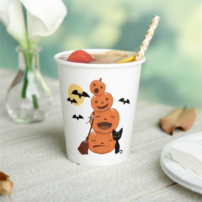 Vasos De Papel Calabazas de Halloween y gato negro (in situ)