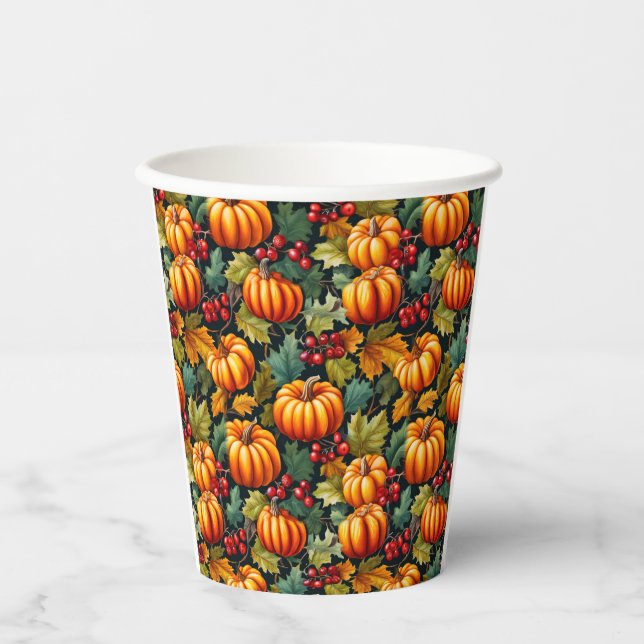 Vasos De Papel Calabazas en las hojas con bayas (Anverso)
