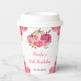 Vasos De Papel Calabazas Florales de Color Rosa Caliente Cumpleañ