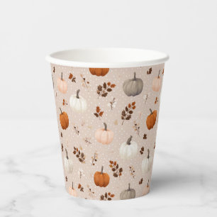 Vasos De Papel Calabazas rusticas de otoño y hojas de otoño