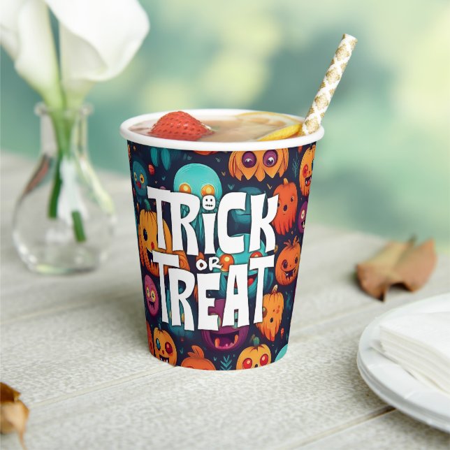 Vasos De Papel Calabazas y monstruos de Halloween (in situ)