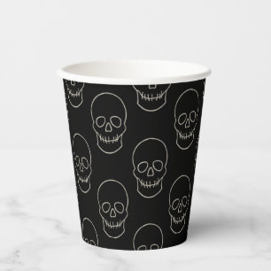 Vasos De Papel Calavera - Blanco negro y blanco hueso