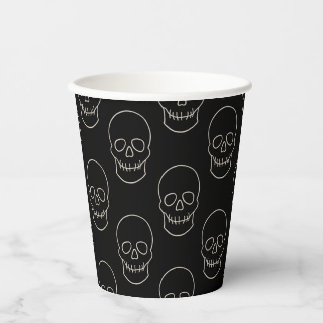 Vasos De Papel Calavera - Blanco negro y blanco hueso (Anverso)
