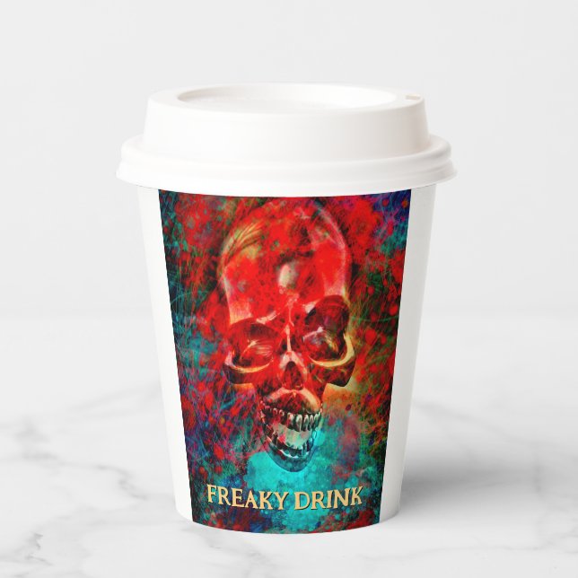 Vasos De Papel Calavera colorida. Bebida extravagante (Anverso)