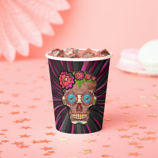 Vasos De Papel Calavera de azúcar de aspecto de madera tallada co