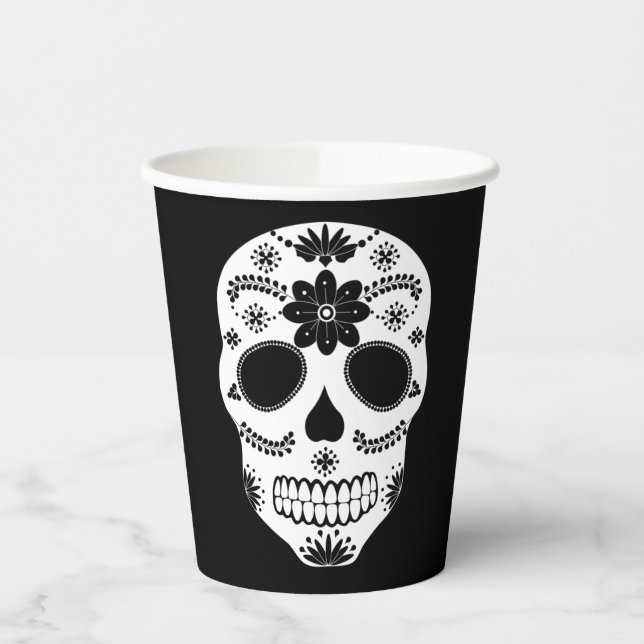 Vasos De Papel Calavera De Azúcar En México Cubos De Papel Blanco (Izquierda)
