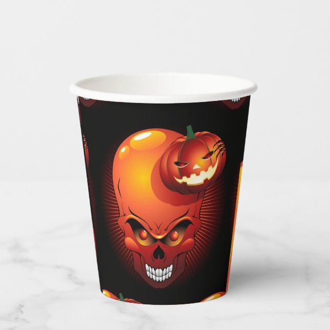 Vasos De Papel Calavera de Halloween y calabaza (Anverso)