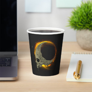 Vasos De Papel Calavera en llamas de luna retro muerta