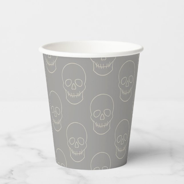 Vasos De Papel Calavera - Gris fantasma y hueso (Anverso)