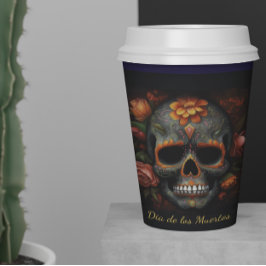 Vasos De Papel Calavera pintada de Dia de los Muertos, personaliz