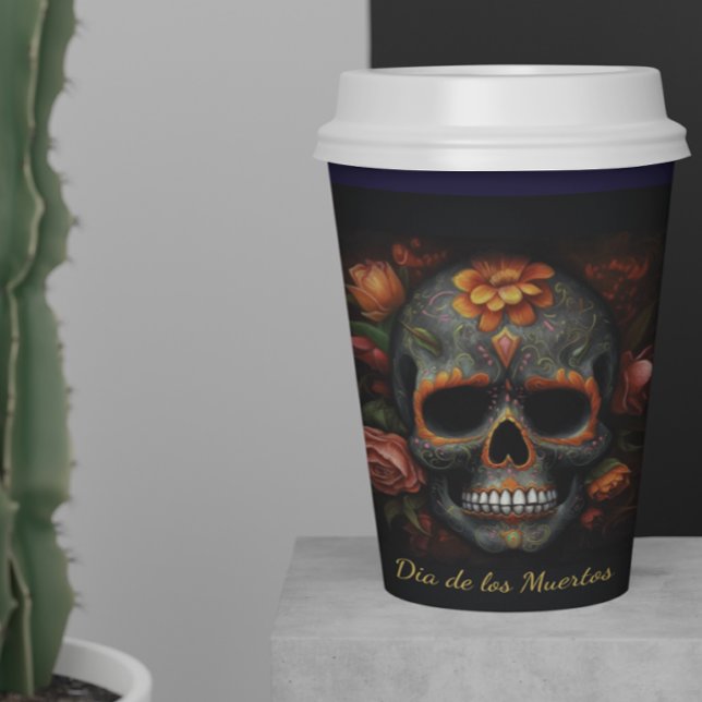 Vasos De Papel Calavera pintada de Dia de los Muertos, personaliz (Subido por el creador)