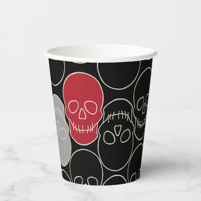 Vasos De Papel Calaveras - Blanco negro y negro (Reverso )