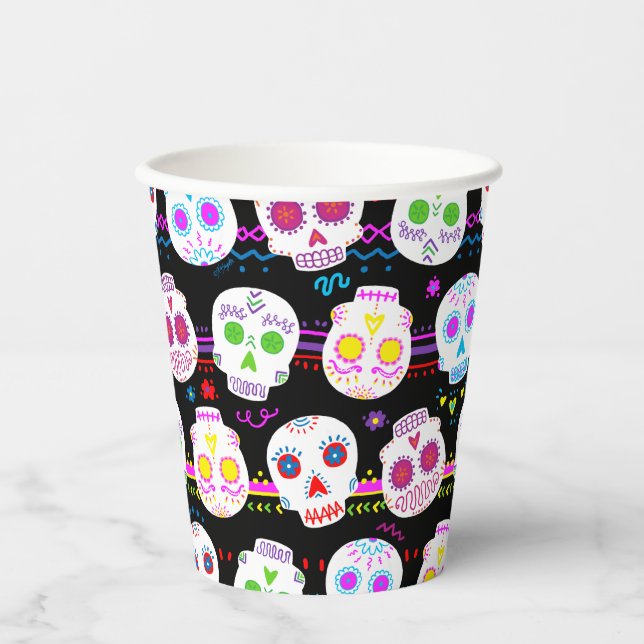 Vasos De Papel Calaveras de Azúcar del Día de Muertos (Anverso)