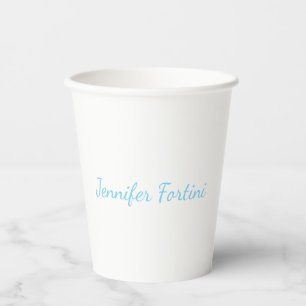 Vasos De Papel Caligrafía Elegante Azul y Blanco Simple Llano