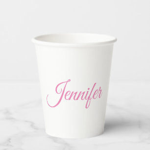 Vasos De Papel Caligrafía Elegante Nombre Personalizado Blanco Ro
