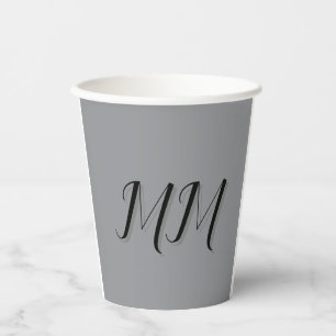 Vasos De Papel Caligrafía gris negro monogramada
