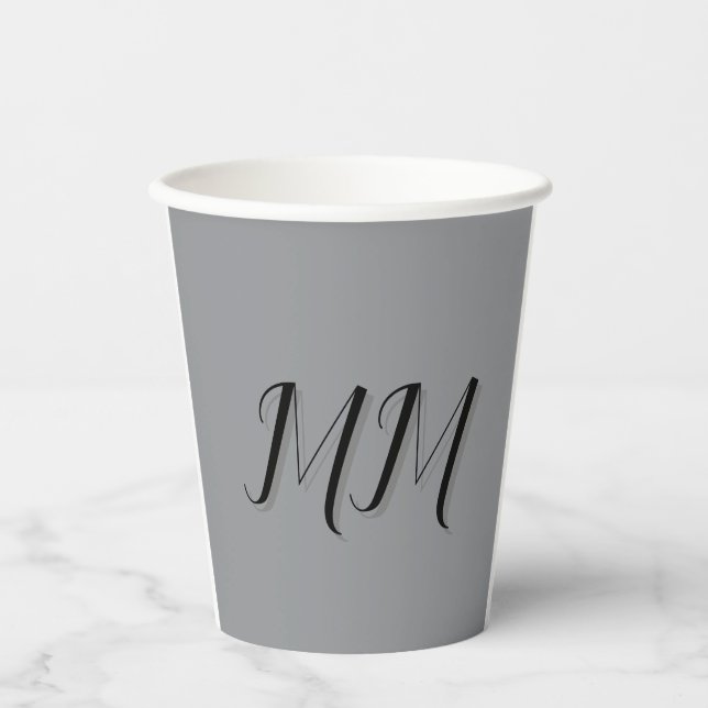 Vasos De Papel Caligrafía gris negro monogramada (Anverso)