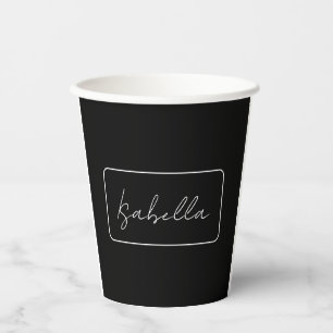Vasos De Papel Caligrafía Llanto blanco negro Nombre moderno crea
