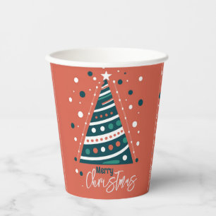 Vasos De Papel Caligrafía retro minimalista Árbol de navidad Feli