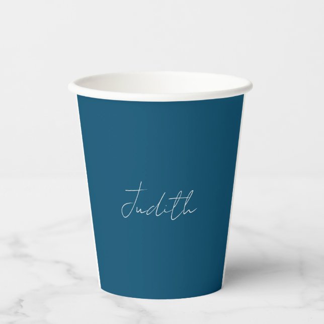 Vasos De Papel Calligrafía profesional de Ocean Blue Añadir nombr (Anverso)