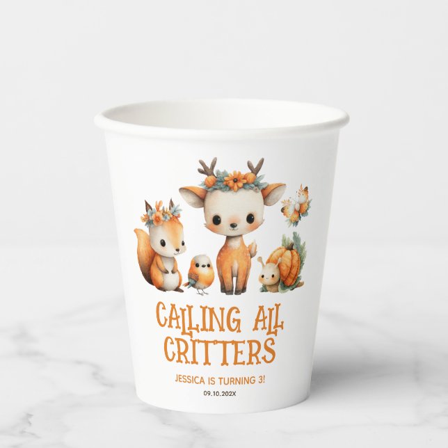 Vasos De Papel Calling All Critters Woodland Fall Kids' Birthday  (Anverso)