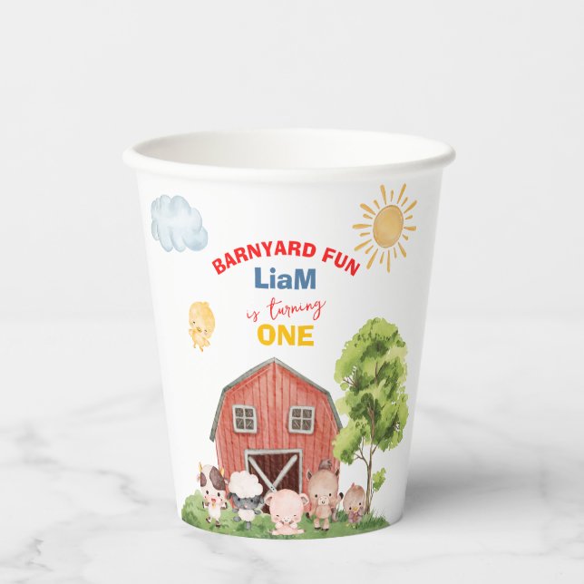 Vasos De Papel Calling All Party Farm Animals 1st Birthday (Anverso)