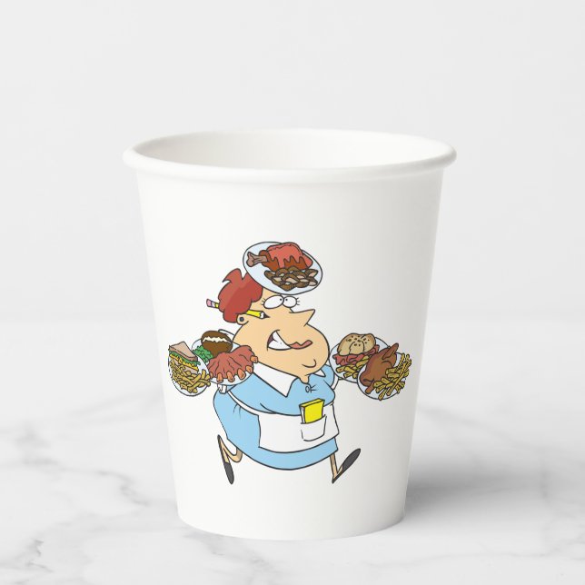 Vasos De Papel Camarera Ocupada Divertida Servidor Sobrecargado d (Anverso)