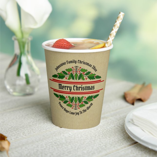 Vasos De Papel Cambiar nombre Navidades de texto 20xx Holly (in situ)