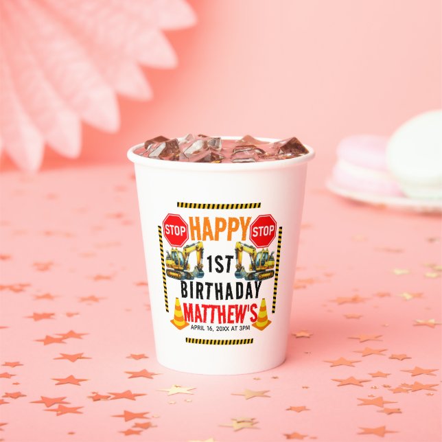 Vasos De Papel Camión basurero de construcción Fiesta de cumpleañ (in situ)