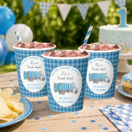 Vasos De Papel Camión de Basura Azul Cumpleaños Personalizado
