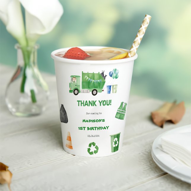 Vasos De Papel Camión de basura de primer cumpleaños Fiesta Cubos (Subido por el creador)