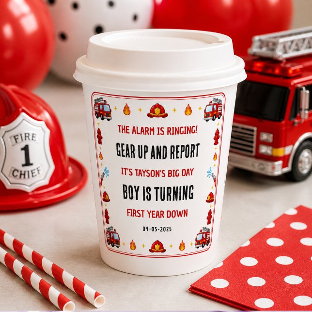 Vasos De Papel Camión de Bomberos Rojo y Blanco Fiesta de Cumplea (Red and White Firetruck 1st Birthday Party Paper Cups
)