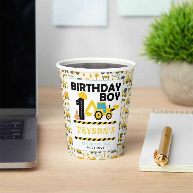 Vasos De Papel Camión de Construcción 1er Cumpleaños | Fiesta de  (in situ)