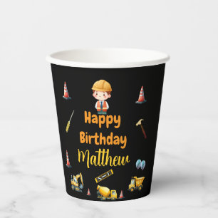 Vasos De Papel Camión de construcción para niños cumpleaños Cama