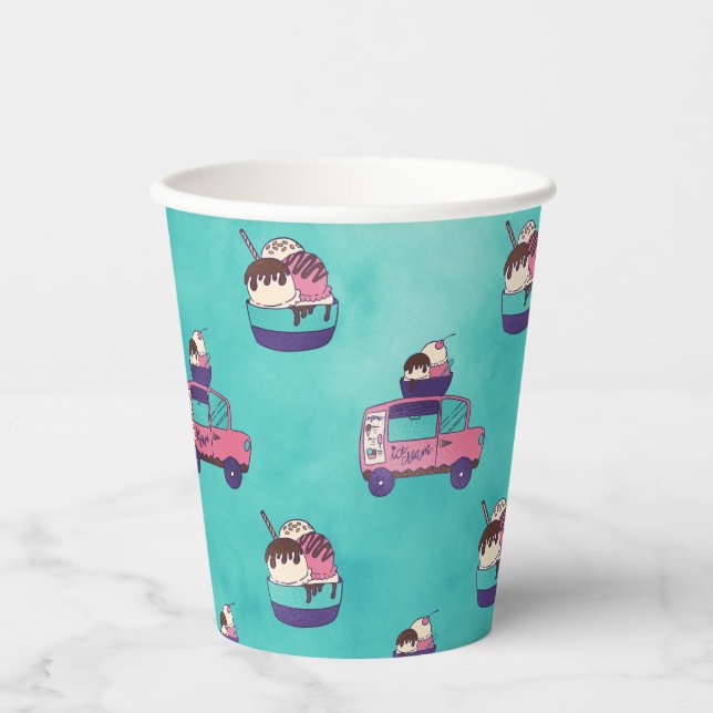 Vasos De Papel Camión de crema de hielo rosa (Anverso)