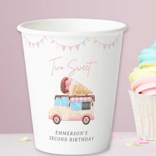 Vasos De Papel Camión de helado dulce para segundo cumpleaños  (Two Sweet Ice Cream Truck 2nd Birthday Paper Cups)