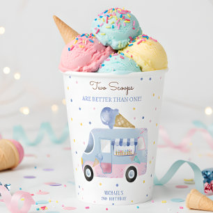 Vasos De Papel Camión de helados 2 cucharas segundo cumpleaños